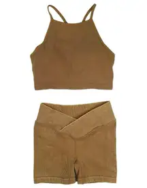 Joy Lab Red Matching Sports Bra Crop Tank Top Biker Shorts 2 Piece Set Size S