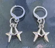 Y2K Silver Double stars Hoop Earrings , Gothic Punk stars hoops earrings , grunge Emo