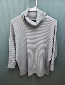 Alfani Gray Ribbed Asymmetrical Cowl Neck Sweater Women's Size S