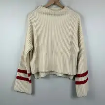 Lost + Wander Sweater Women's M/L Ivory Red Stripe Chunky Knit Long Sleeve NWT