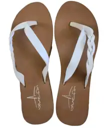 Blue Fin Women's Size 6 Jacey Flip Flop White Braided Straps