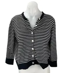 Ann Taylor LOFT Women's Black White Striped Long Sleeve Button Up Cardigan Top L