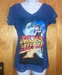 Blue Back To The Future V- Neck T-Shirt - Women’s Small - Juniors Large