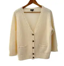 Talbots Cardigan Women XL Petite Alpaca Wool Blend Cream Minimalist Cozy Regency