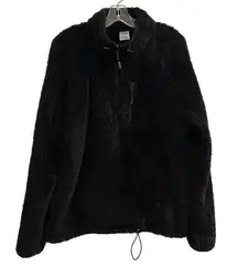 Victoria's Secret PINK Black Fuzzy Fleece Sherpa 1/4 Zip Pullover Jacket L