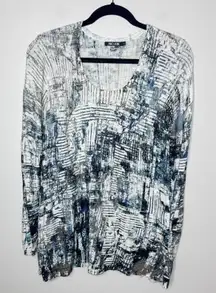 Nic+Zoe Linen Abstract Print Long Sleeve Tunic Sweater Small‎ Lightweight Artsy
