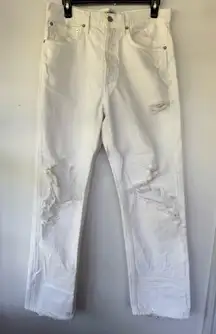 Agolde 90s Mid Rise Straight Jeans Cloudburst‎ White Distressed Sz 28