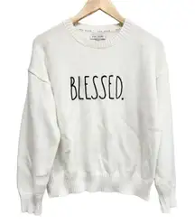 Rae Dunn Sweater Size Extra Large White Black Pullover Long Sleeve Crewneck