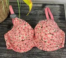 Jockey Pink & Black Floral Underwire Full Cover Tagless T Shirt Bra NEW 34D