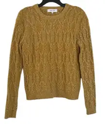 John + Jenn Revolve Mustard Gold Crewneck Cable knit Sweater Size XS
