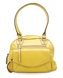 Clarks Yellow Leather Shoulder Bag Chain Print Lining Zip Pockets Double Strap