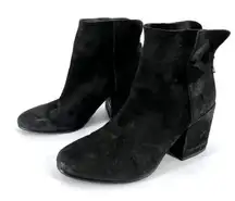 Lucky Brand Women's Suede Leather Almond Toe Back Zip Ankle Boots Black Size 7M