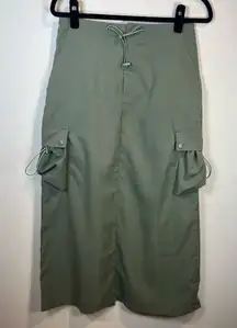 Cargo Maxi Skirt Olive Green Pockets Slit Adjustable Skater Grunge Womens Medium