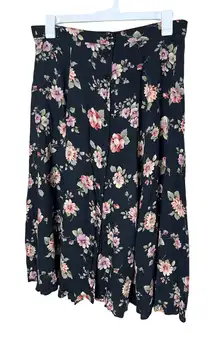 Vintage Casual Corners Black Floral Button Front Maxi Skirt Size 18