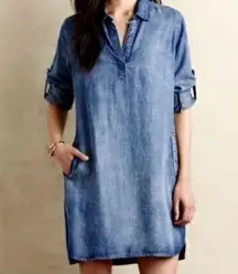 CLOTH & STONE Anthropologie Chambray Long Sleeve V-Neck Midi Dress Womens Large