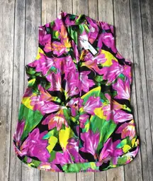 New Worthington‎ Floral Top Women L 12 14 Sleeveless Button Up Bold Print Office