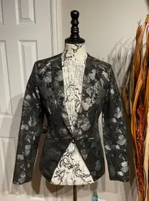 Gibson NWOT  Brocade Jacquard Tuxedo Floral Print Formal Evening Shiny Fit Flare Blazer Holidays