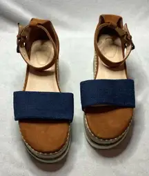 C comfort est 1946 brown and denim wedged sandals size 9