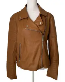 7 For All Mankind brown faux leather moto jacket size M