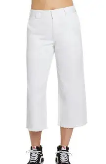 NWT Dickies Work White Cropped Frey Hem Pants Relaxed Fit Pockets Juniors 9