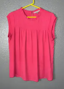 Size M Daniel Rainn Hot Pink Blouse | Smocked Ruffle Neck Barbiecore Top