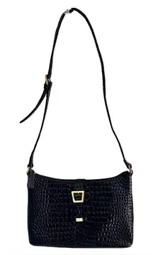 Vintage Etienne Aigner Black Shiny Croc Embossed Leather Shoulder Bag