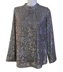 Soft Surroundings Size S Bretton Blouse Silver Sequins Glitz Glam NYE Party