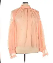 NWT Peach Sheer Blouse with Pearl Embellishments