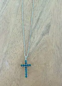 925 Sterling Silver Blue Green Cross Pendant Necklace New