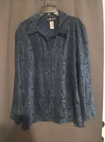 Sag Harbor Womens Size 12 Tapestry Shirt Blouse Jacket, Blue Black Paisley Print