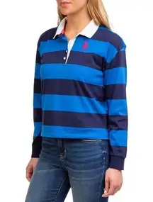 NWT U.S. Polo Assn. Women's Long Sleeve V Neck striped rugby T-Shirt medium