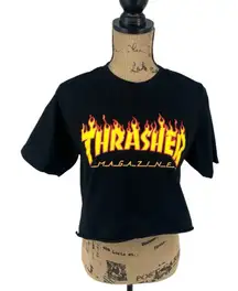 Thrasher Magazine Cropped Black Tshirt Boxy Casual Rocker Heavy Metal Cotton