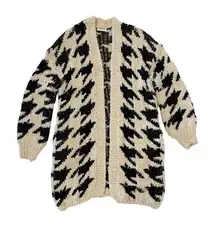 Storia Cardigan Small Black Ivory Open Front Houndstooth Preppy Knitwear