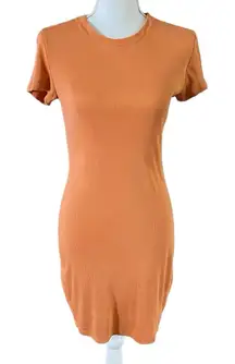 Theory Size M Orange Ribbed Knit Bodycon Dress