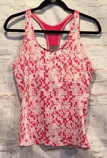 Nike Dri fit racerback tank workout gym large pink built in bra geometric print