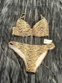 Tiger Stripe Bikini Set Top 36B Bottoms M by shade shore