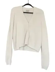 Rachel Zoe White Fuzzy V-Neck Cardigan Sweater Size Medium