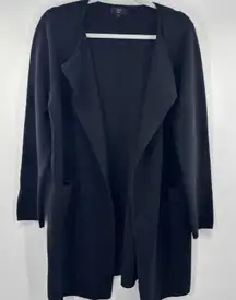 J.Crew 365 Cardigan Blazer Open Long Women's Size M Black Merino Wool Blend