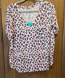Posh Peanut Red and Pink Leopard Short Sleeve Top