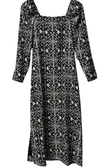 Tuckernuck Hyacinth House Square Neck Sabrina Black Abstract Print Midi Dress SM