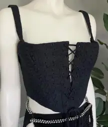 House of CB Cropped Eyelet Bustier Corset Top Black Lace Up