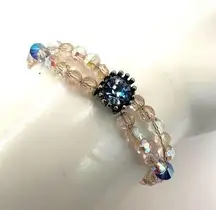 Blue and clear/pink beaded bracelet