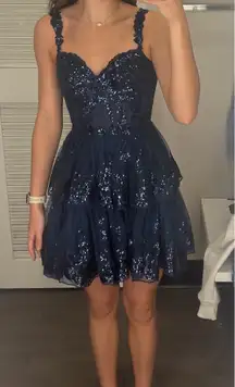 Homecoming Navy Blue Sparkly Dress 