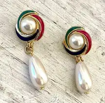 Gold tone colorful faux Pearl drop earrings