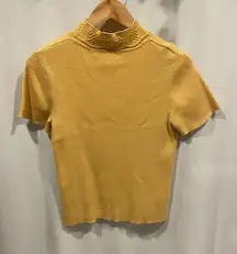 Vintage 90’s-y2k buttercup ribbed scallop knit mock neck short sleeve sweater