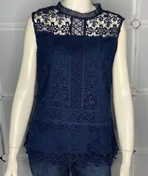 Laundry by Shelli Segal Los Angeles Top Sleeveless Crochet Blue Size Medium