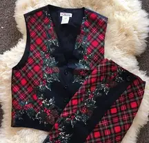 Two Piece Vintage Christmas Vest & Faux Wrap Skirt