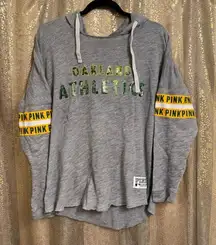 PINK Victorias Secret Oakland A's Gray Green Sequin Hoodie Sweater Small
