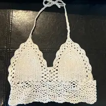 Macrame top knit halter top tie padded women XS