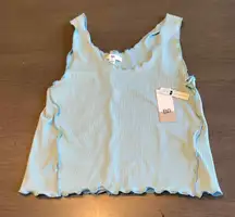 BP Womens Medium Ribbed Tank Top Blue Lettuce Edge Sleeveless‎ Crop Top